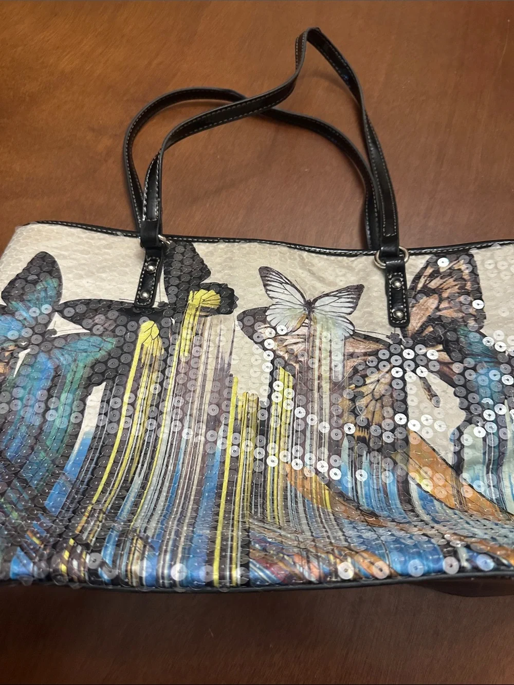 Nine West Butterfly Sequin Tote Bag Purse